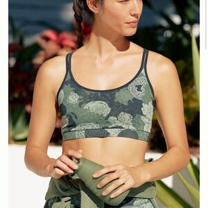 Anthropologie | Four Laps NWT Vitality Green Peonies Print Sports Bra M